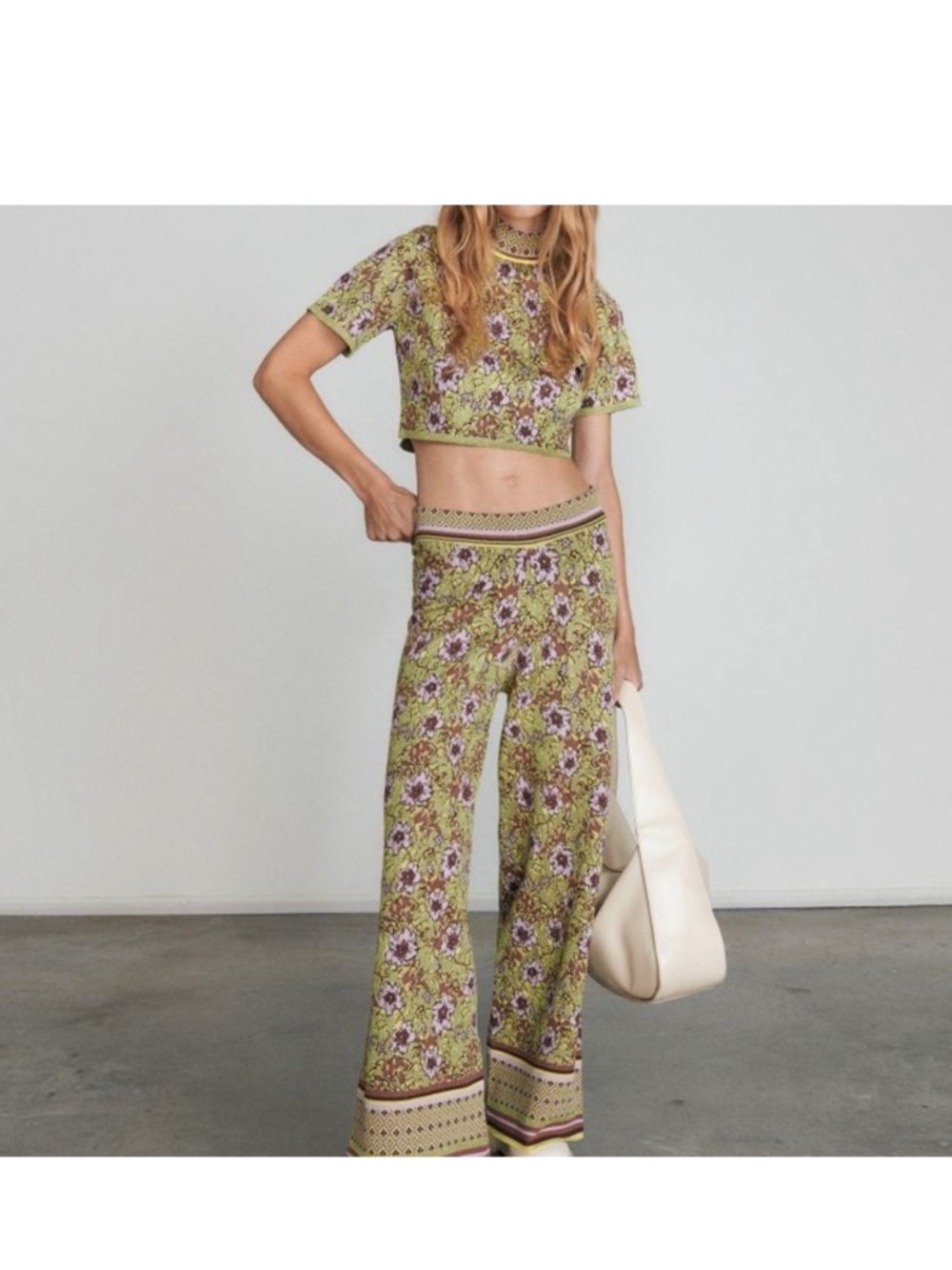 cupcakes & cashmere Green and Pink Patterned Wide-Leg Pants - Picture 5 of 5